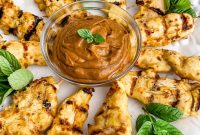 Asian Chicken Skewers with Creamy Peanut Dipping Sauce
