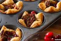 Brie and Caramelized Onion Puff Pastry Bites with Rosemary