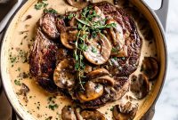 Pan-Seared Steak with Mushrooms in Creamy Pan Sauce