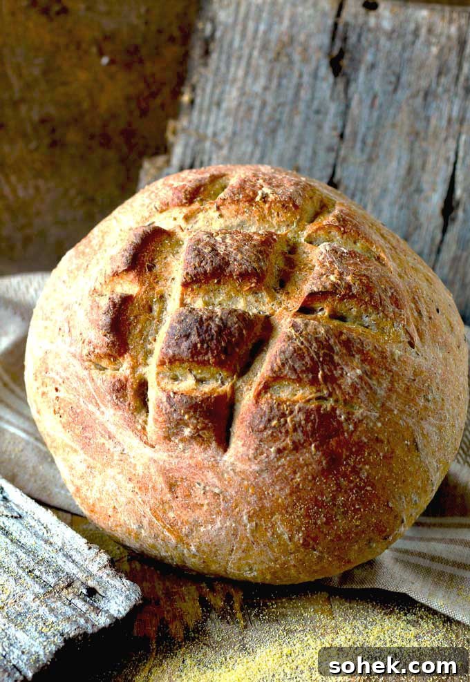 Farmer-Style German Bauernbrot: Rustic Traditional Rye Bread Recipe 5 Loaf of German bread on a wooden surface