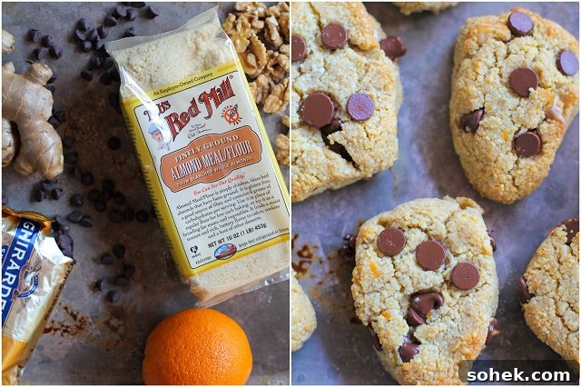 Grain-Free Chocolate Chip Orange Ginger Scones made sweetened with pure maple syrup