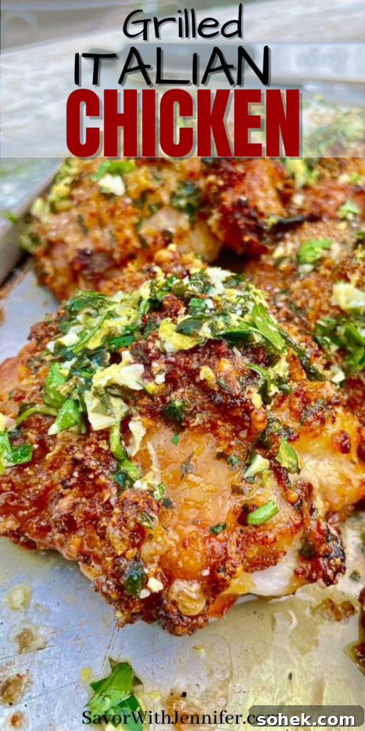 Juicy Grilled Italian Chicken Thighs with Herb Marinade 9 pinterest pin image of Grilled Italian Chicken Thighs