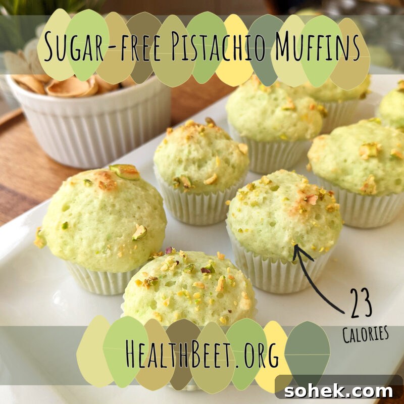 Mini Zucchini Muffins (Gluten-Free Recipe) 7 Pistachio and Arrow pointing to 23 calorie mini muffin