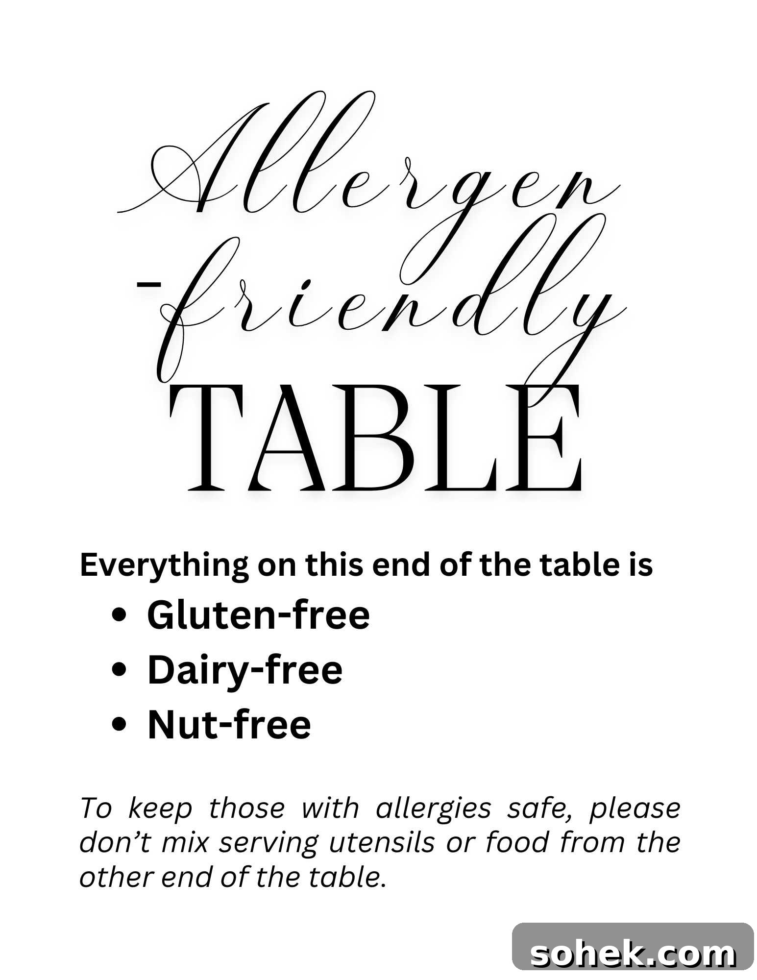 Allergen-Friendly Snack Table Ideas for Weddings and Parties 4 Allergen-friendly Sign