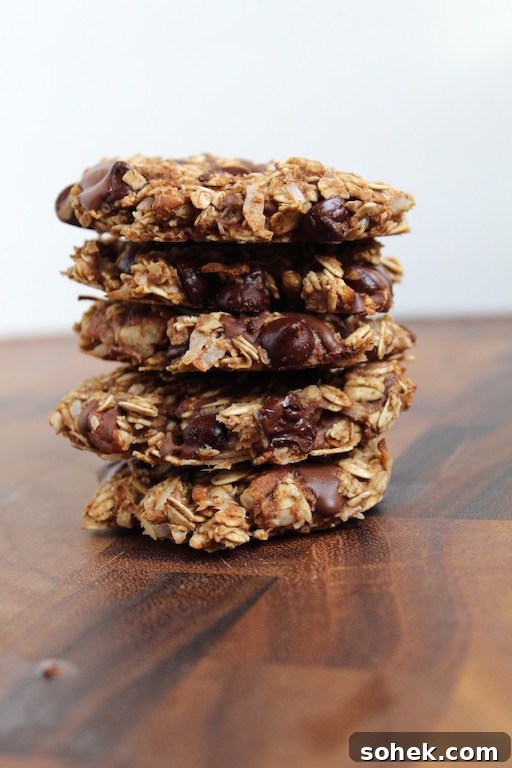Vegan Gluten-Free Cowboy Cookies — Chewy Oat & Chocolate Chip 4 Healthy Cowboy Cookies Recipe (Vegan, Gluten-Free) -- Made with only 9 ingredients, with no added oils, sugars, flours, or eggs! | @sinfulnutrition | www.sinfulnutrition.com