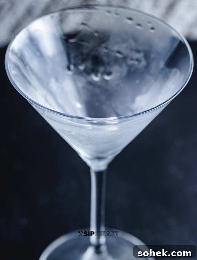 Chilled martini glass.