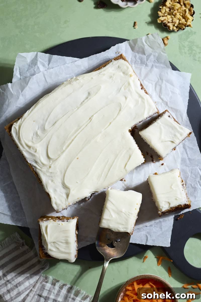 Sourdough Discard Carrot Cake Recipe for Moist, Flavorful Loaf 12 An overhead view of a Sourdough Discard Carrot Cake with several slices cut.