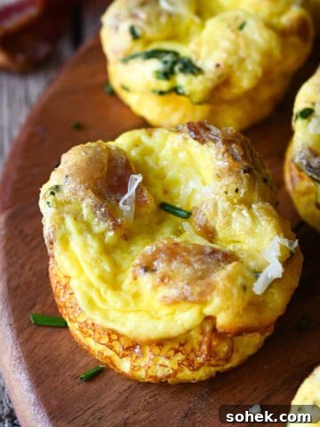 Close-up of a buttermilk bacon egg bite.