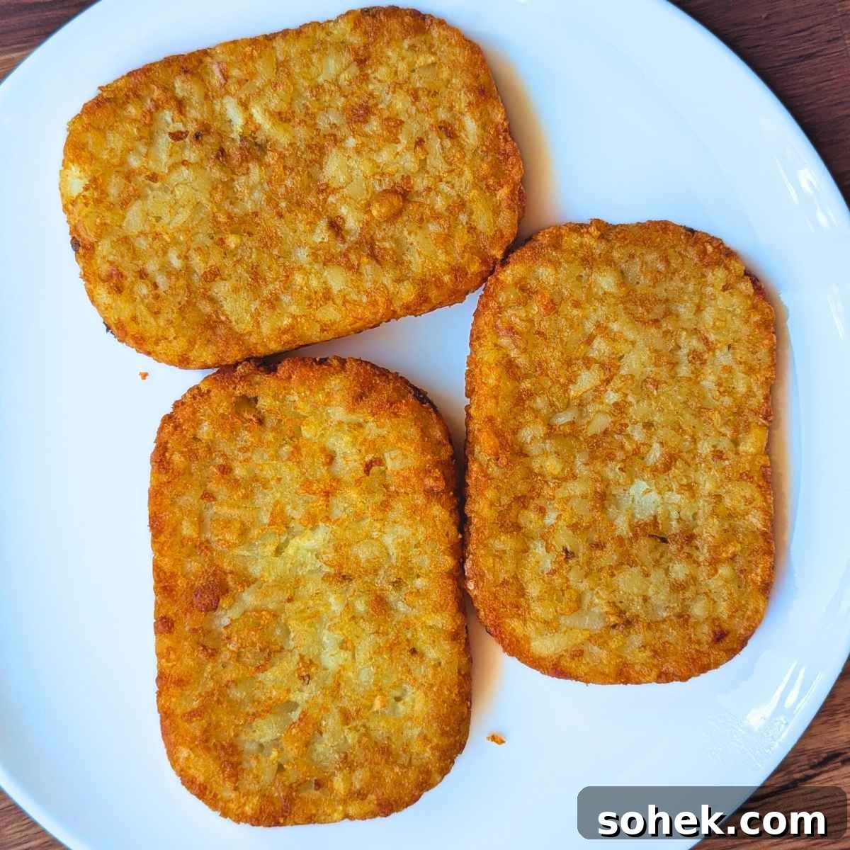 Crispy Air Fryer Hash Brown Patties Recipe 2 Hash brown patties served on a plate