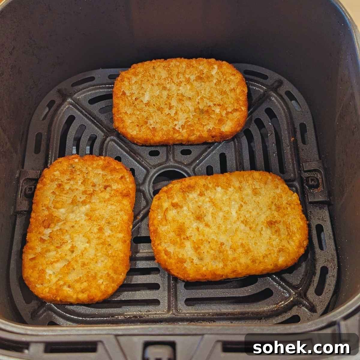 Crispy Air Fryer Hash Brown Patties Recipe 5 Hash brown patties in air fryer basket