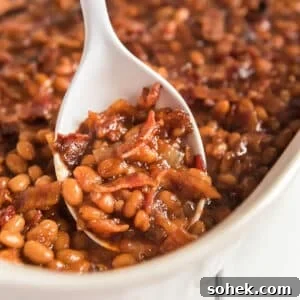 BBQ baked beans are full of flavor and the perfect side for burgers and hot dogs but they also work great for cookouts and parties!