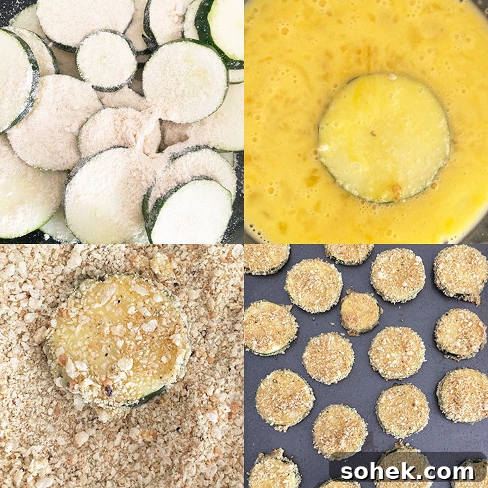 Crispy Oven-Baked Zucchini Chips (One-Pan Recipe) 5 Collage Image With Step by Step Pictures on How to Make Crispy Zucchini Chips