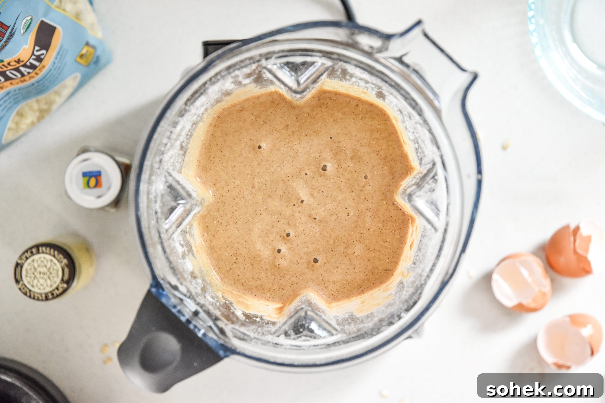 wet and dry ingredients blended in the vitamix