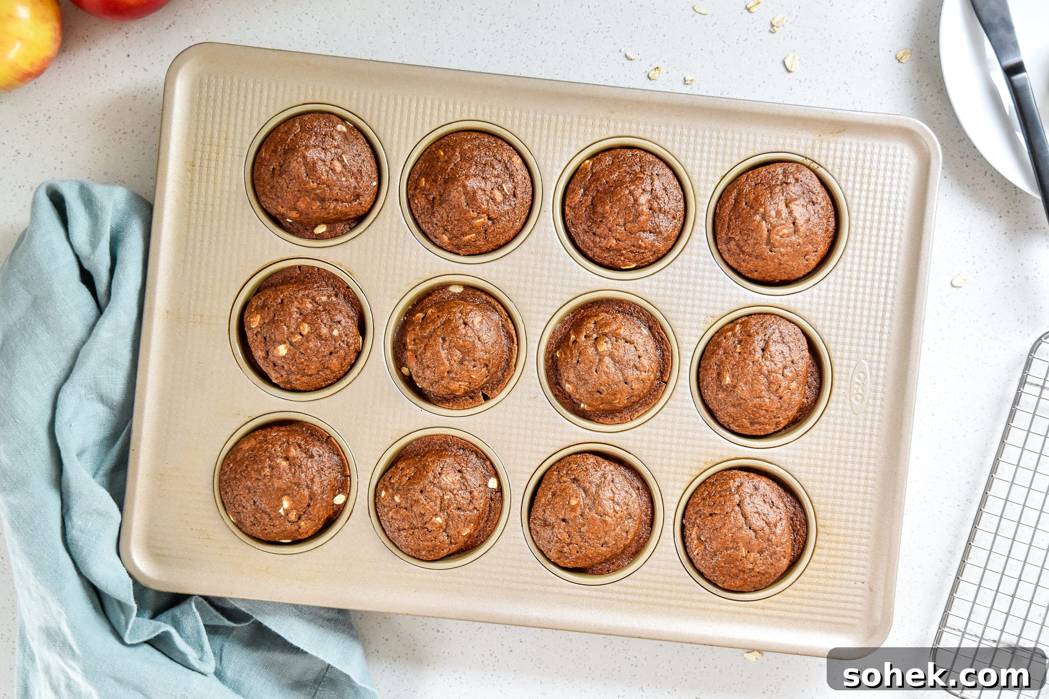 fresh baked oatmeal applesauce blender muffins from the oven