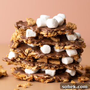 S'mores Granola Bark Recipe — Crunchy Chocolate & Marshmallow Snack 7 smores granola bark stack