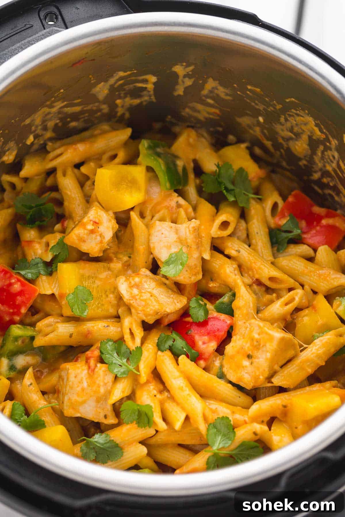 10 Flavorful Instant Pot Pasta Recipes for Quick Dinners 5 Chicken fajita pasta in the Instant Pot with fresh cilantro leaves