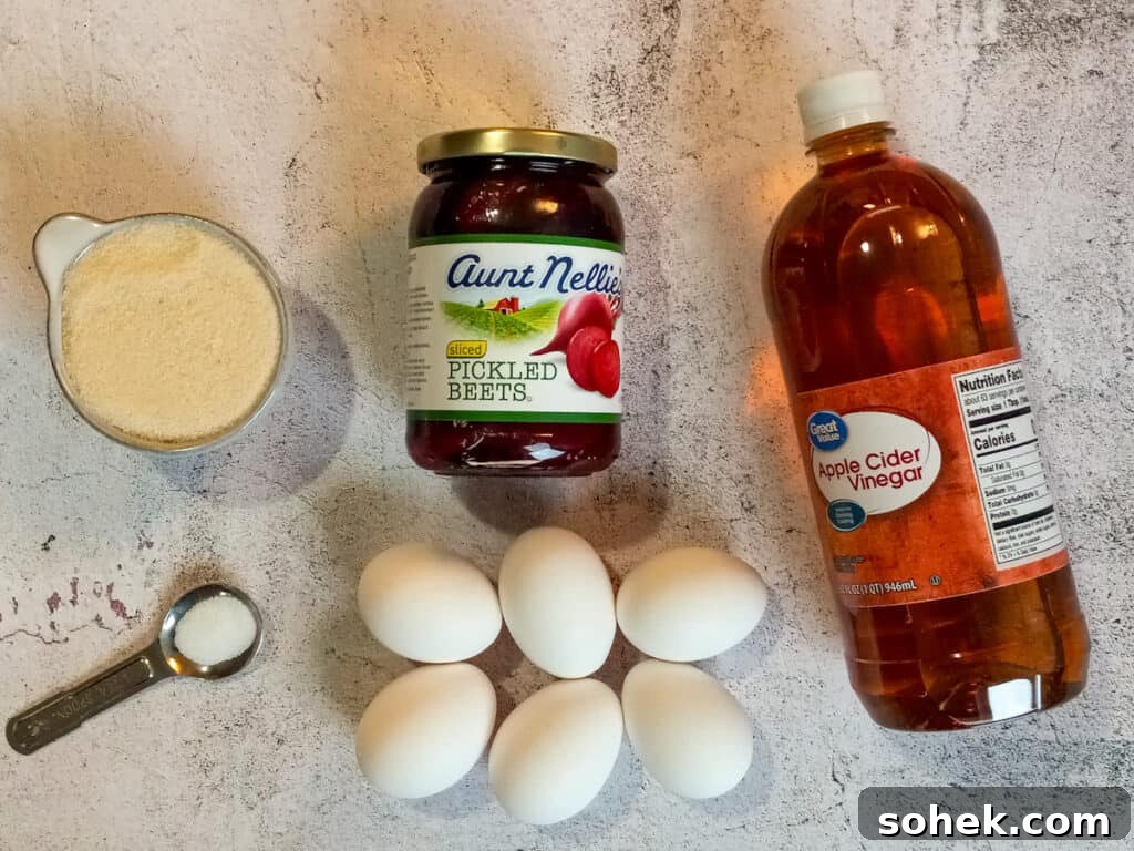 Authentic Amish Pickled Eggs and Beets Recipe for Tangy Flavor 2 Ingredients: eggs, pickled beets, vinegar, sugar, and salt.
