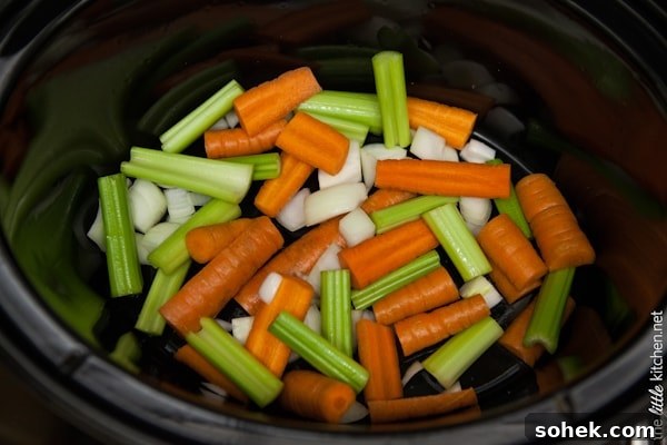 Carrots, Celery and Onions in a slow cooker