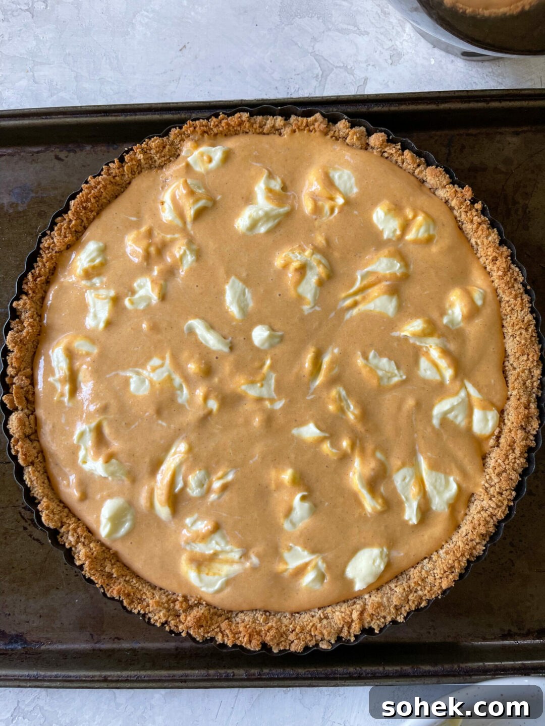 Marbled Pumpkin Cheesecake Tart Recipe for Fall Entertaining 5 Tart Pre-Bake | Sarcastic Cooking