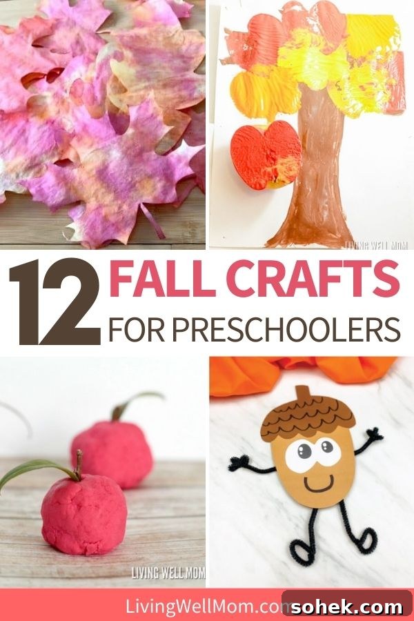 12 Fun Fall Crafts for Kids to Make at Home 2 collage of crafts for preschoolers using playdough, paint, and other media