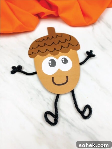 12 Fun Fall Crafts for Kids to Make at Home 10 acorn made out of construction paper and pipe cleaners