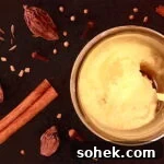 Vegan Niter Kibbeh (Ethiopian spiced butter) in a small jar with spices arranged all around