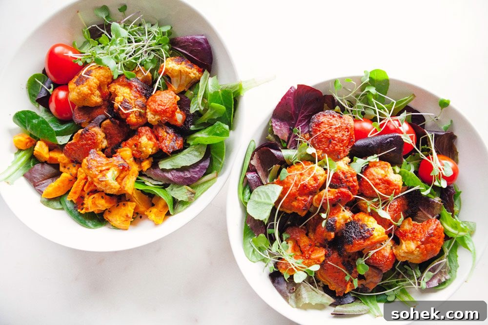 Crispy Cauliflower Wings with Tangy Mixed Greens Salad 5 Cauliflower Wings Greens Salad