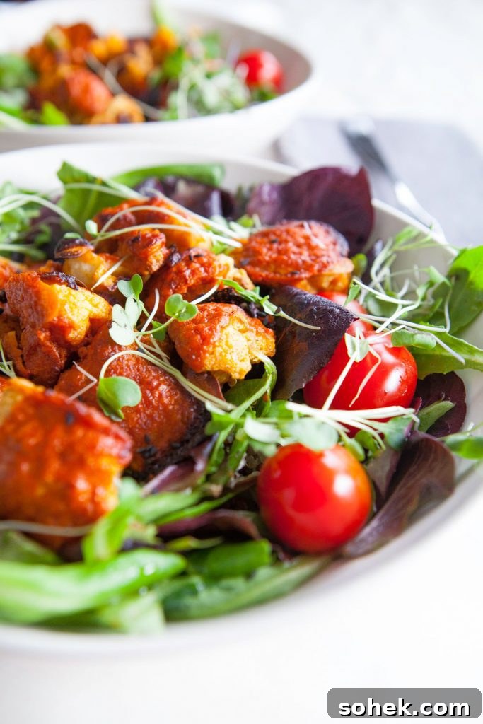 Crispy Cauliflower Wings with Tangy Mixed Greens Salad 8 Cauliflower Wings Greens Salad