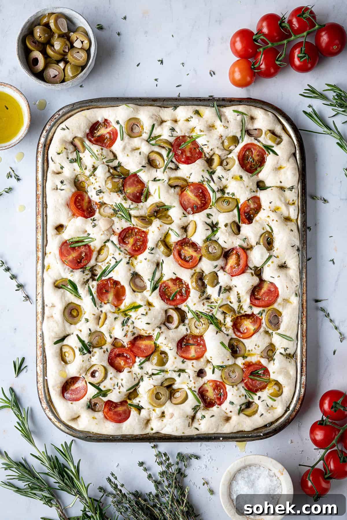 Tomato and Olive Focaccia Recipe with BBC Maestro Review 12 The focaccia ready to bake.