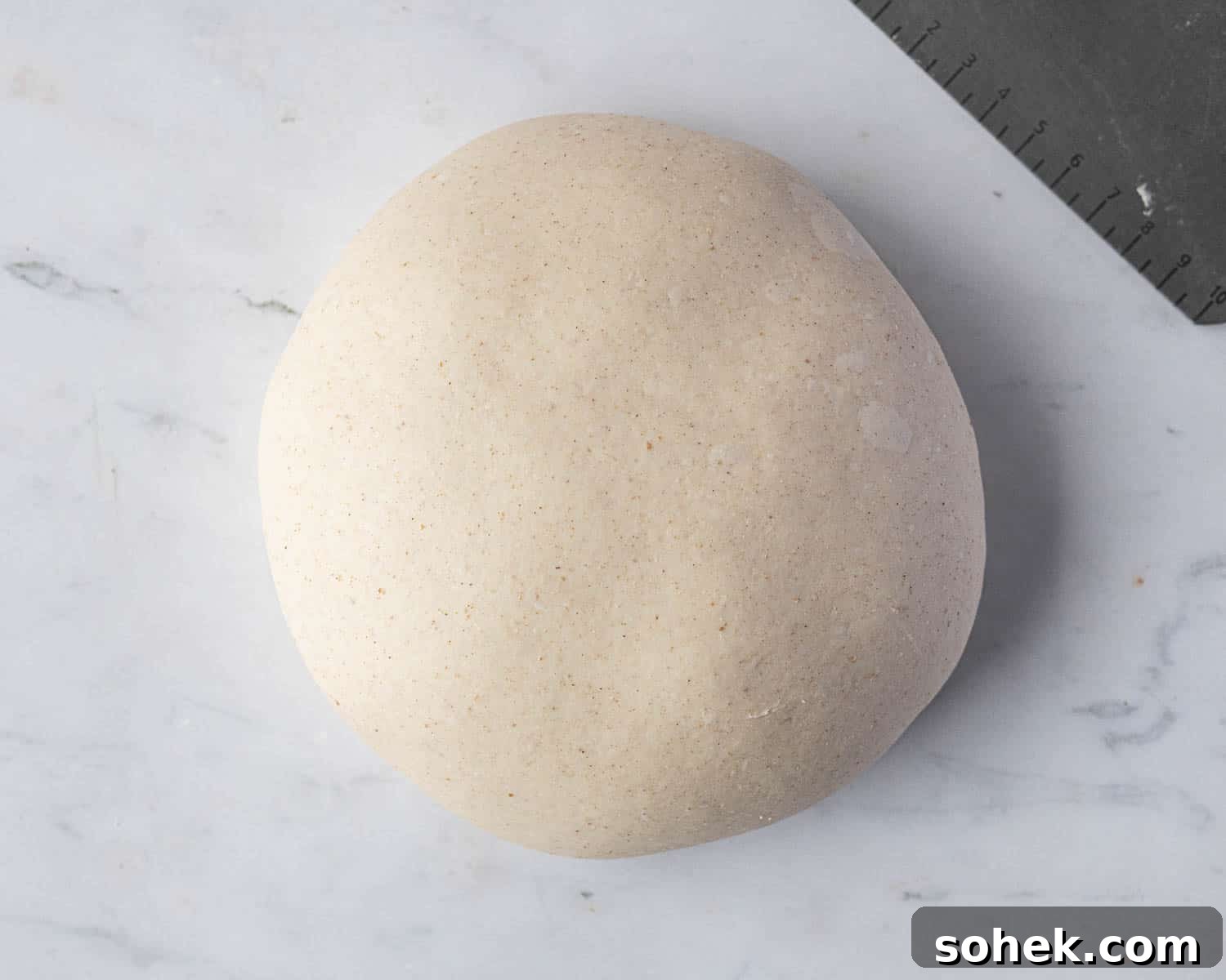 Tomato and Olive Focaccia Recipe with BBC Maestro Review 8 Step 4, the dough shaped into a ball.
