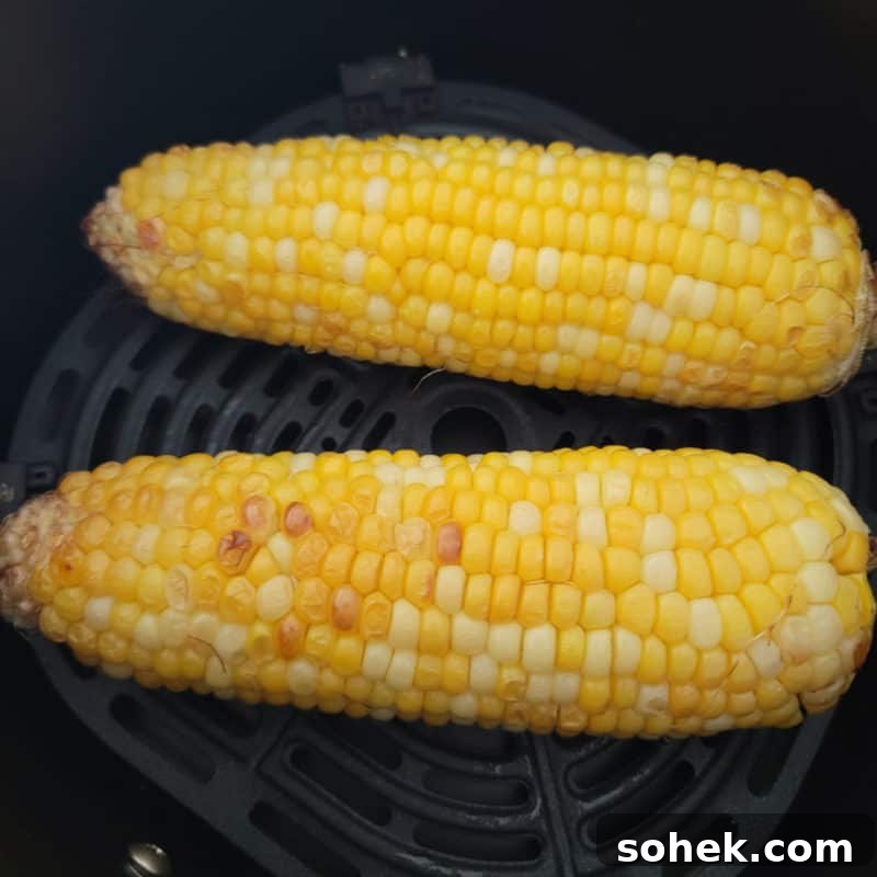 Air Fryer Corn in the air fryer basket