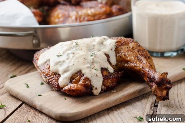 Alabama white BBQ sauce with smoked chicken quarters.