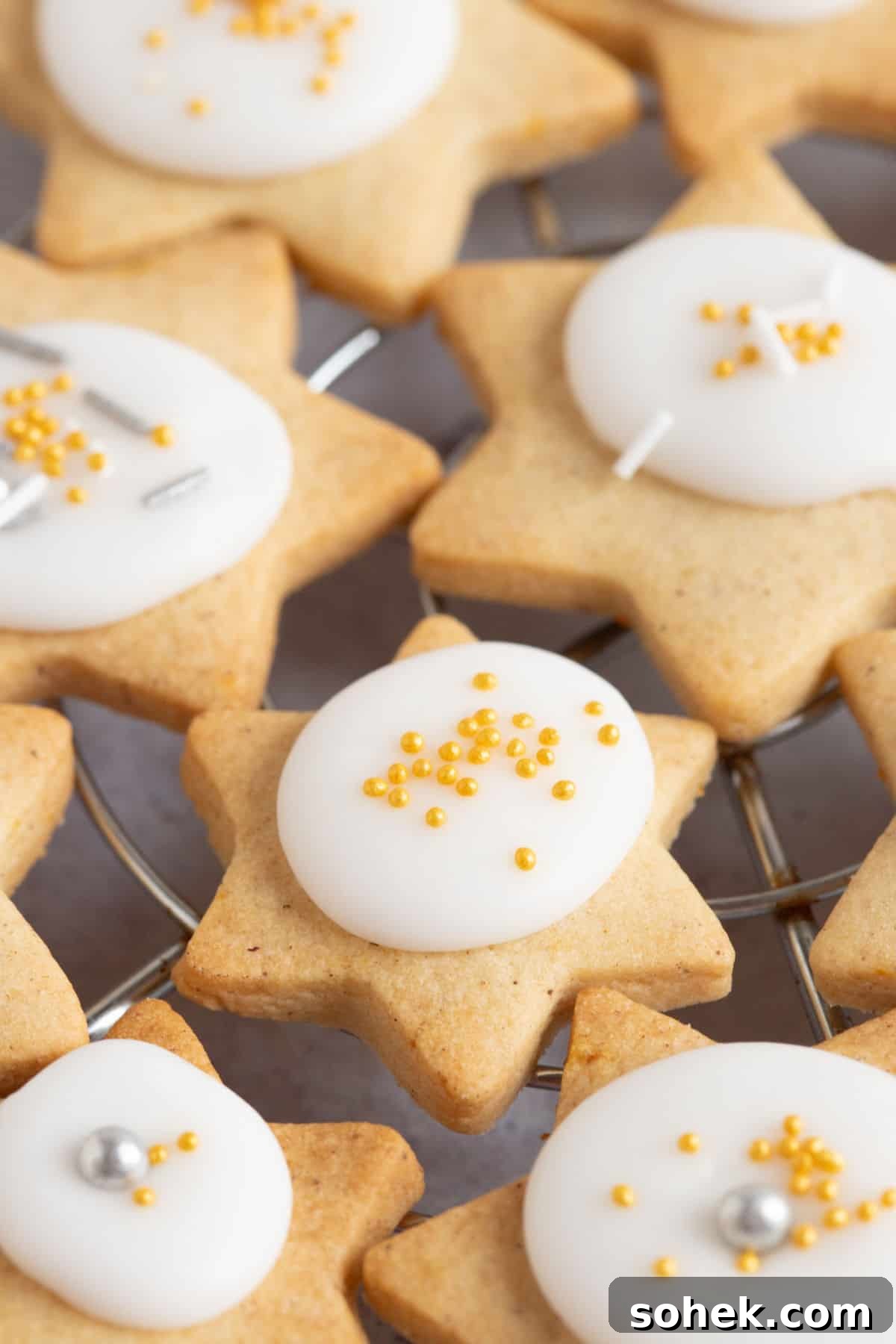 Spiced Christmas biscuits on a wire rack.