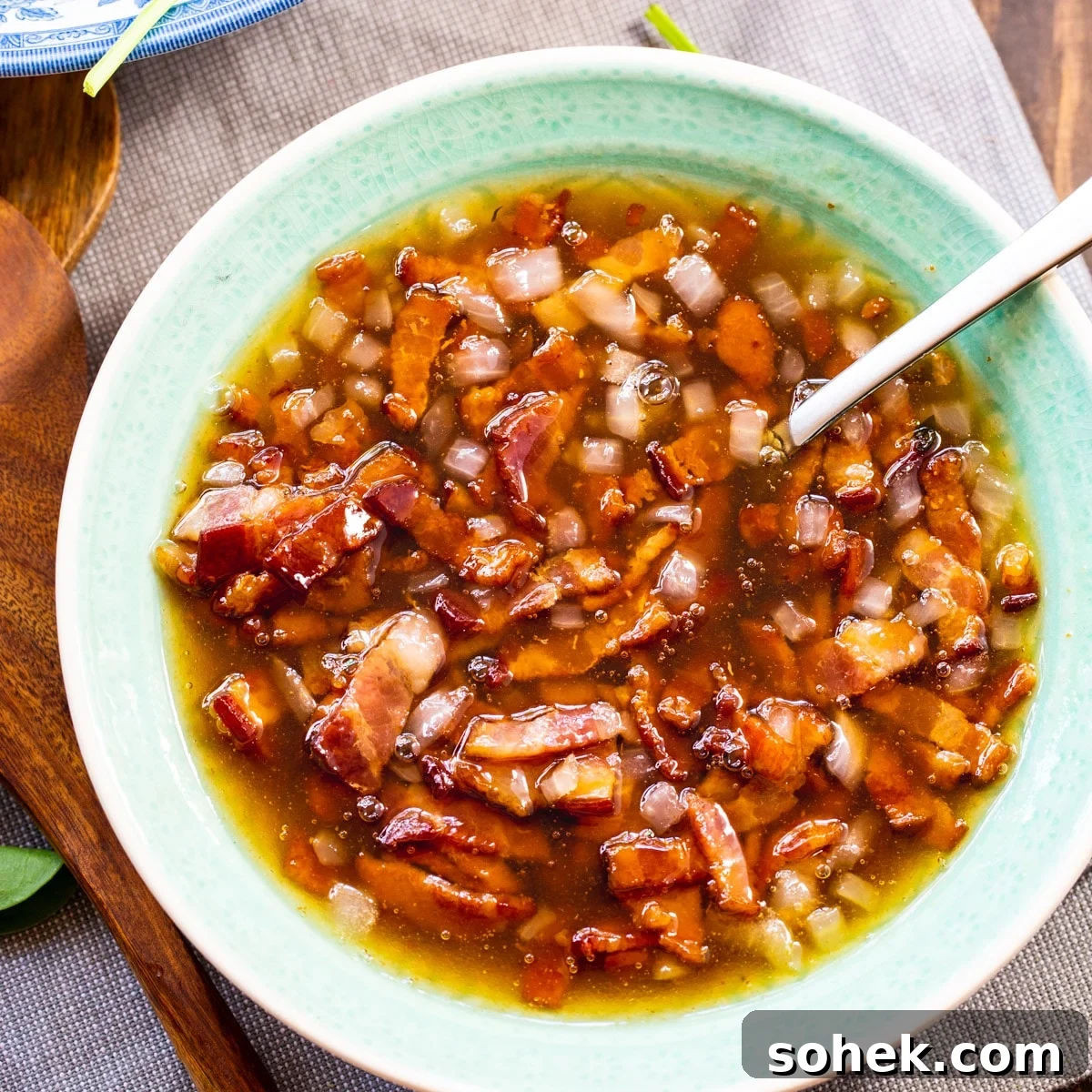 Hot Bacon Dressing in a bowl.