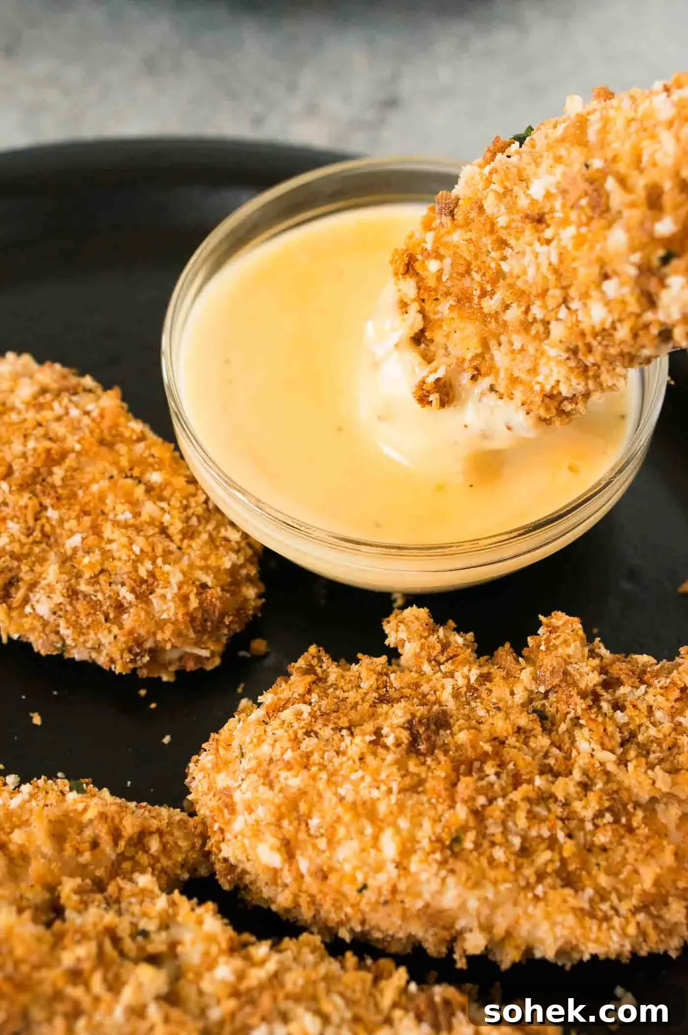 Homemade Honey Mustard Sauce Recipe for Dipping & Dressings 3 dipping chicken tenders in honey Dijon sauce