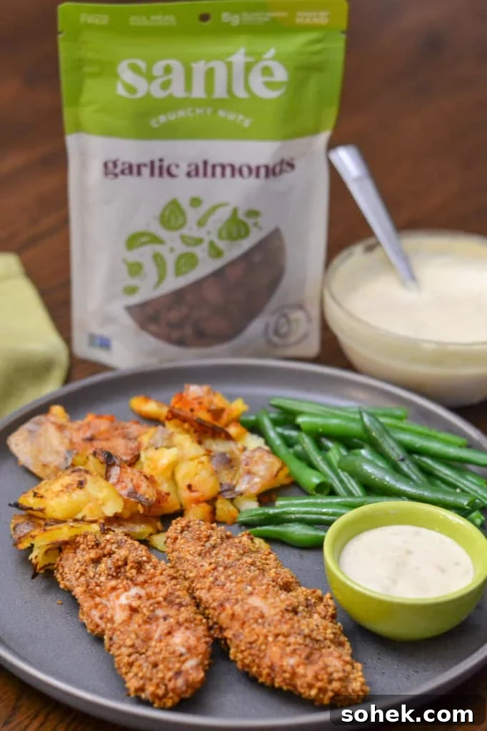 Garlic Almond Chicken Tenders with Roasted Garlic Aioli Recipe 5 Finished plate