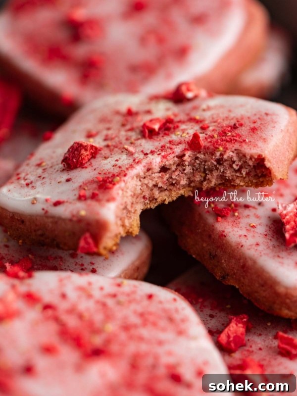 Chocolate Cut-Out Cookies: Decadent Cocoa Sugar Cookies for Decorating 10 Strawberry shortbread cookies topped with glaze and freeze-dried strawberry bits