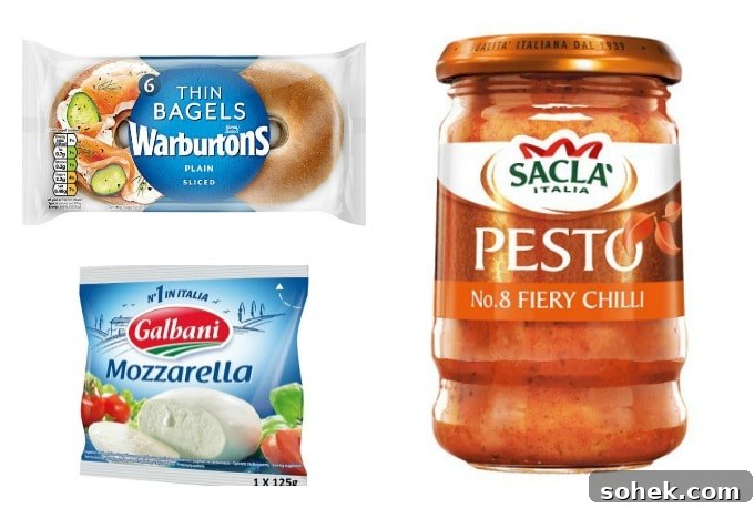 Pesto Caprese Bagel Recipe: Fresh Tomato, Mozzarella & Basil 3 Pesto Caprese Bagel ingredients