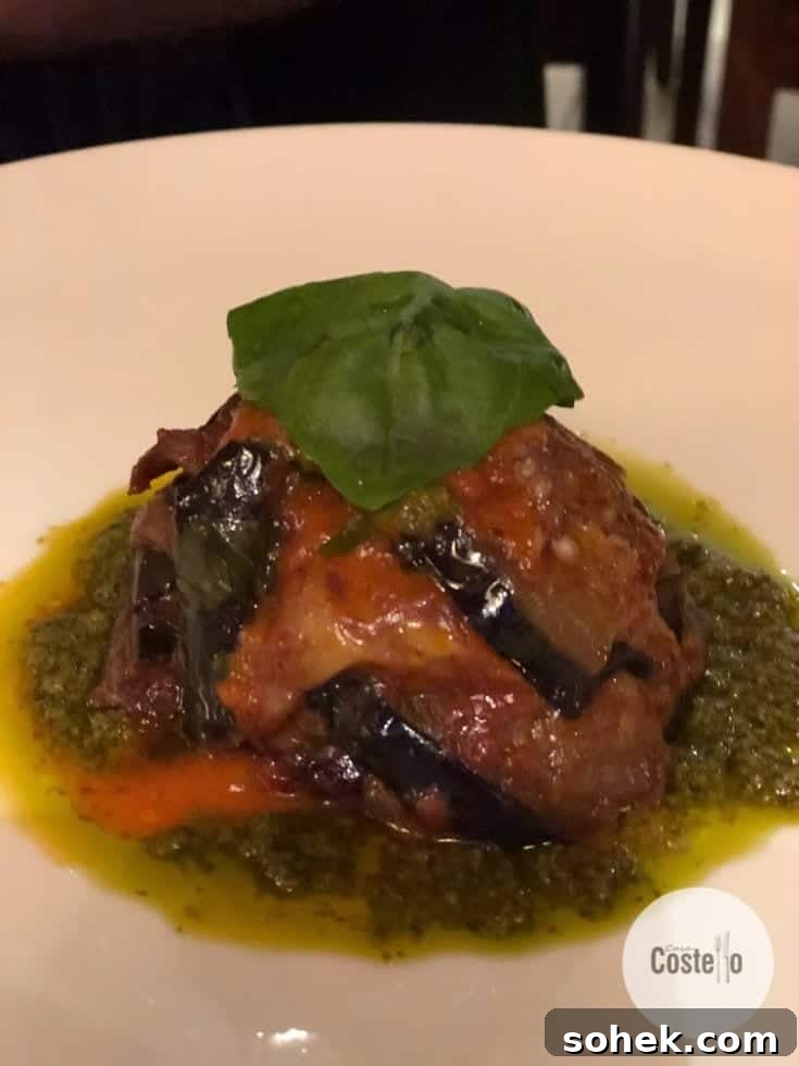 Festive Christmas Menu at Il Forno Liverpool — Seasonal Tastes & Set Menus 4 Eggplant Parmigiana with a large basil leaf on top