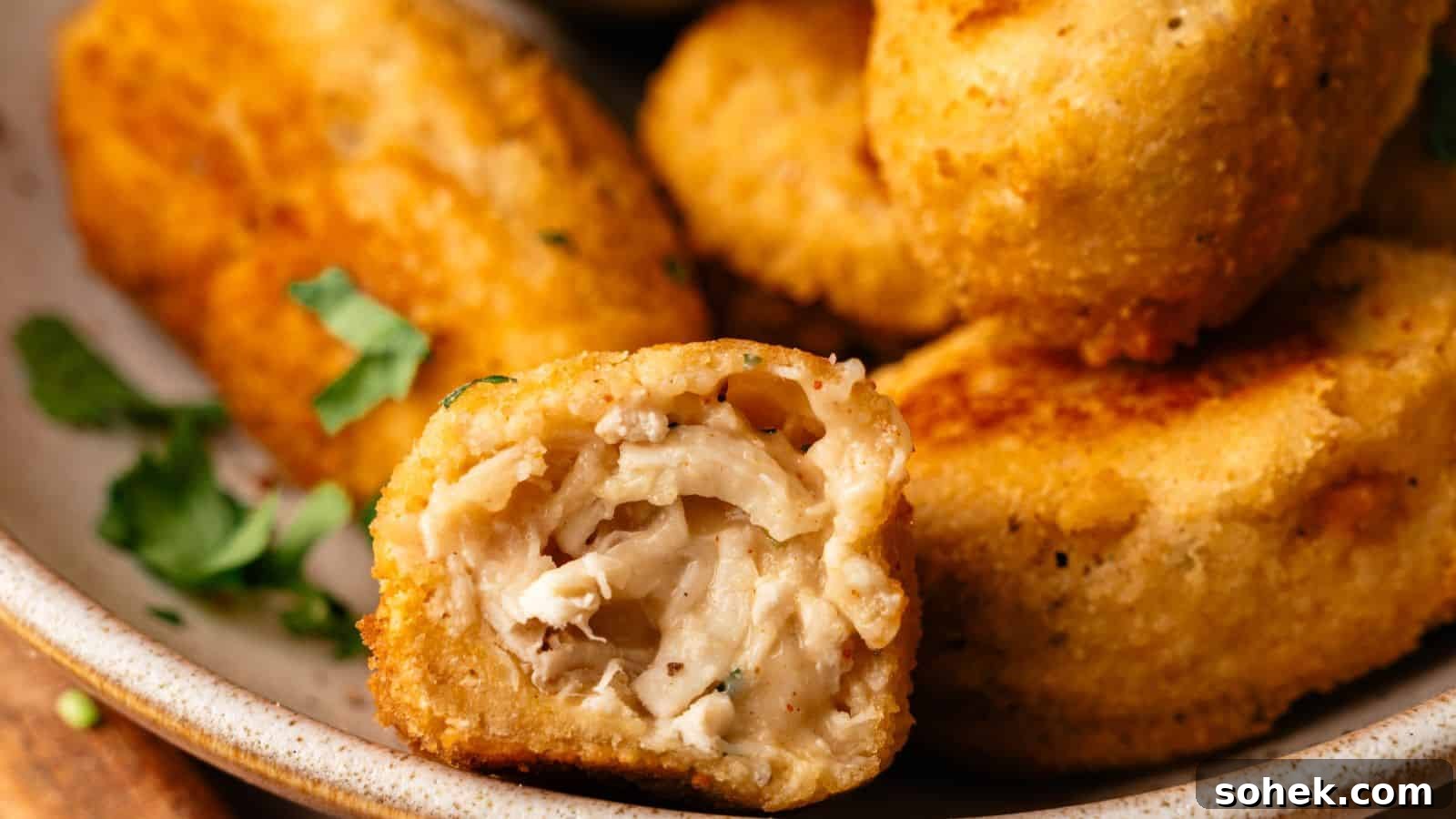 33 Quick Chicken Dinners for Busy Nights When You’re Tired but Hungry 13 Close-up of several breaded chicken nuggets on a plate, with one nugget bitten in half to show the cooked chicken filling inside.