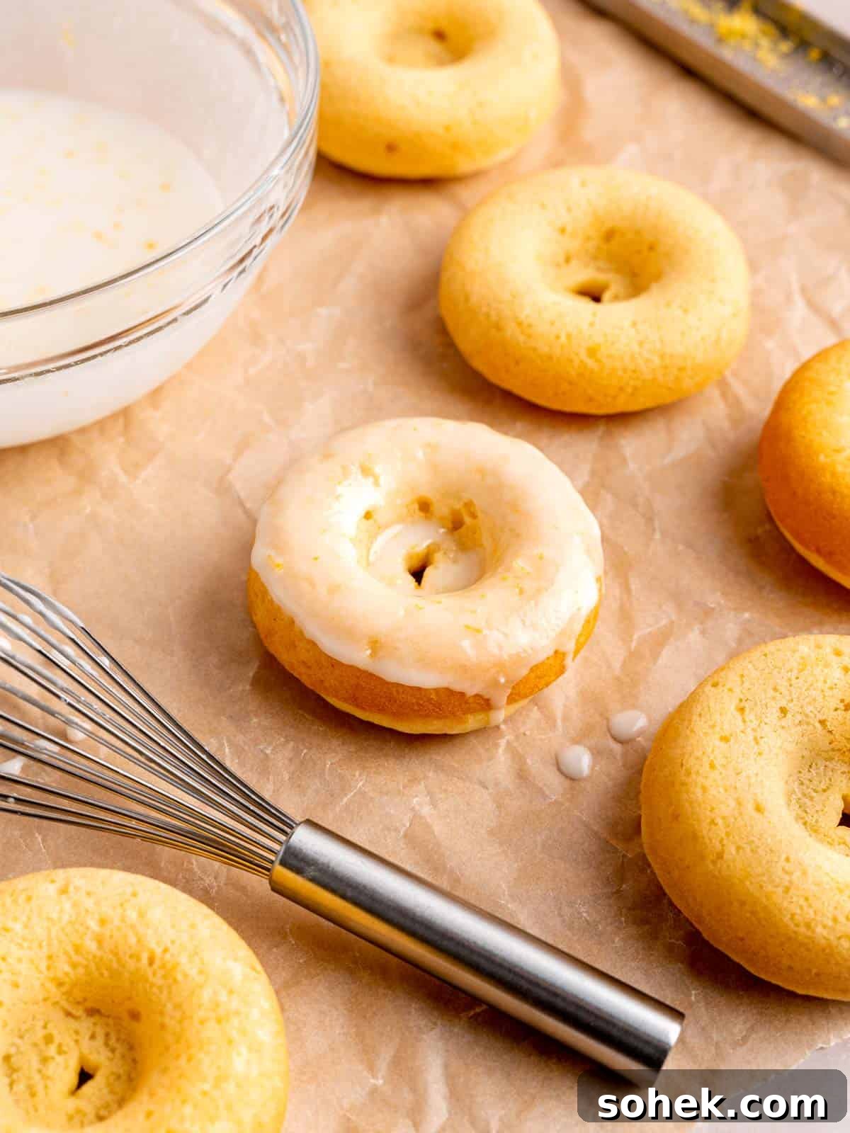 Baked lemon donuts with lemon icing.
