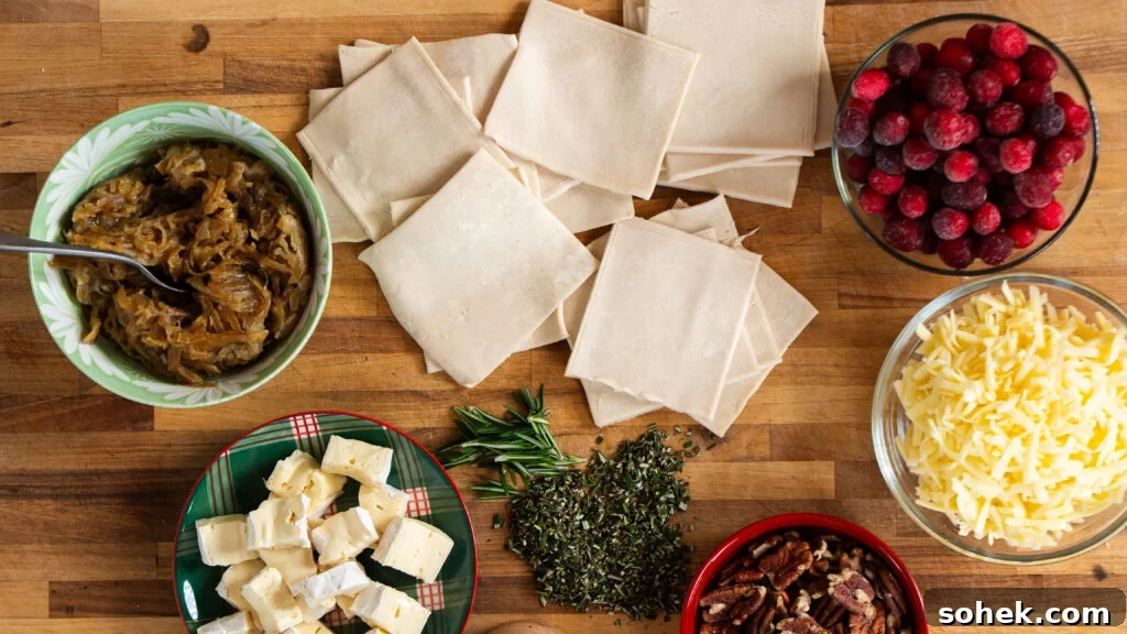 Brie and Caramelized Onion Puff Pastry Bites with Rosemary 5 Ingredients to make brie puff pastry bites.