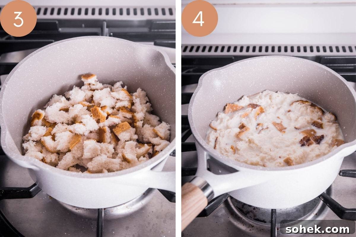 Classic Gluten-Free Bread Sauce Recipe for Roast Dinners 8 process images showing bread sauce being made in saucepan