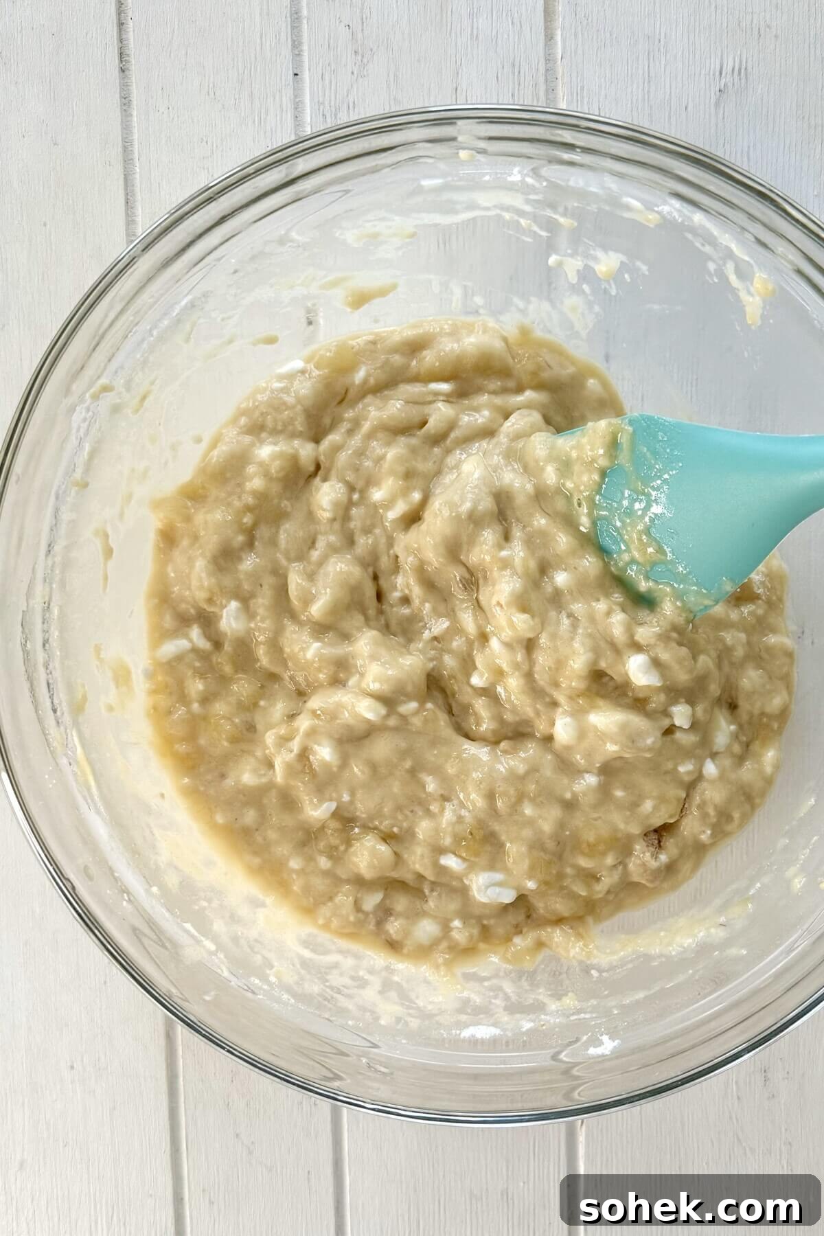 Fluffy Banana and Cottage Cheese Pancakes for Protein-Packed Breakfast 8 Protein pancake batter in a glass bowl.