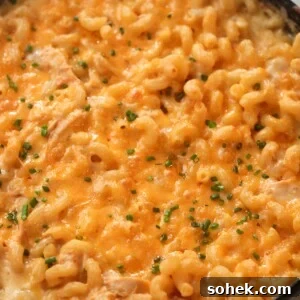 buffalo chicken mac and cheese with green chives on top.