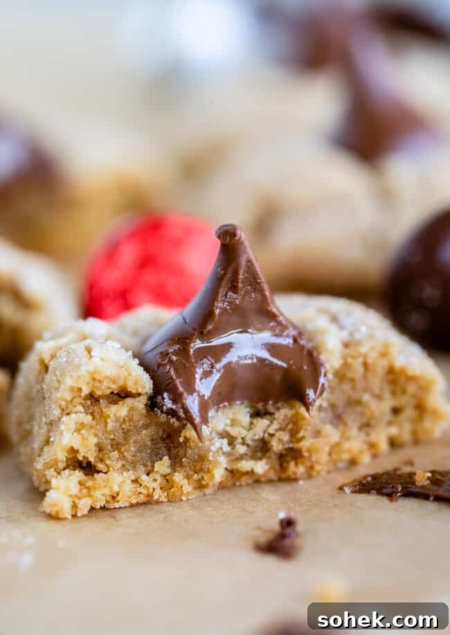 peanut butter cookie with Hershey's kiss and bite taken out.
