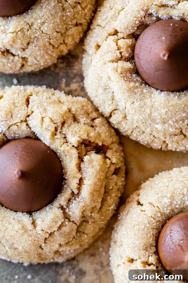 close up overhead shot of peanut butter blossoms.
