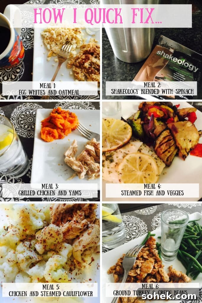 3-Day Quick Fix Plan with Free Printables & Grocery List 3 A collage of 3 Day Quick Fix Meals for the 21 Day Fix