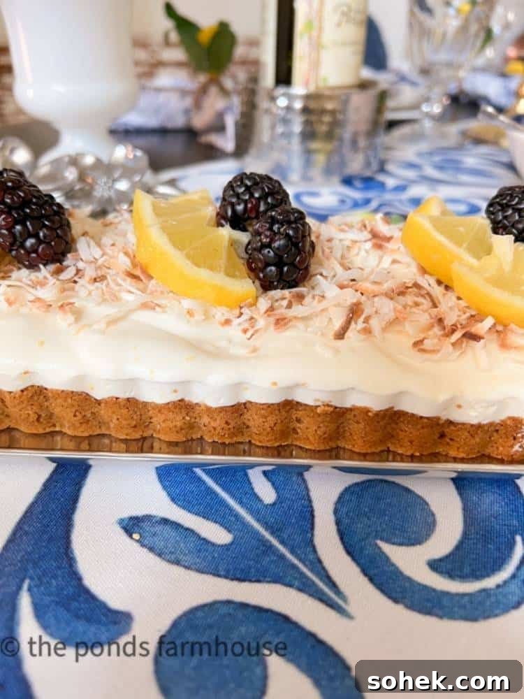 Stunning Italian Dinner Party Menu Ideas to Impress Your Guests 8 Frozen Limoncello Dessert garnished with fresh blackberries and sliced lemons on a dinner table.