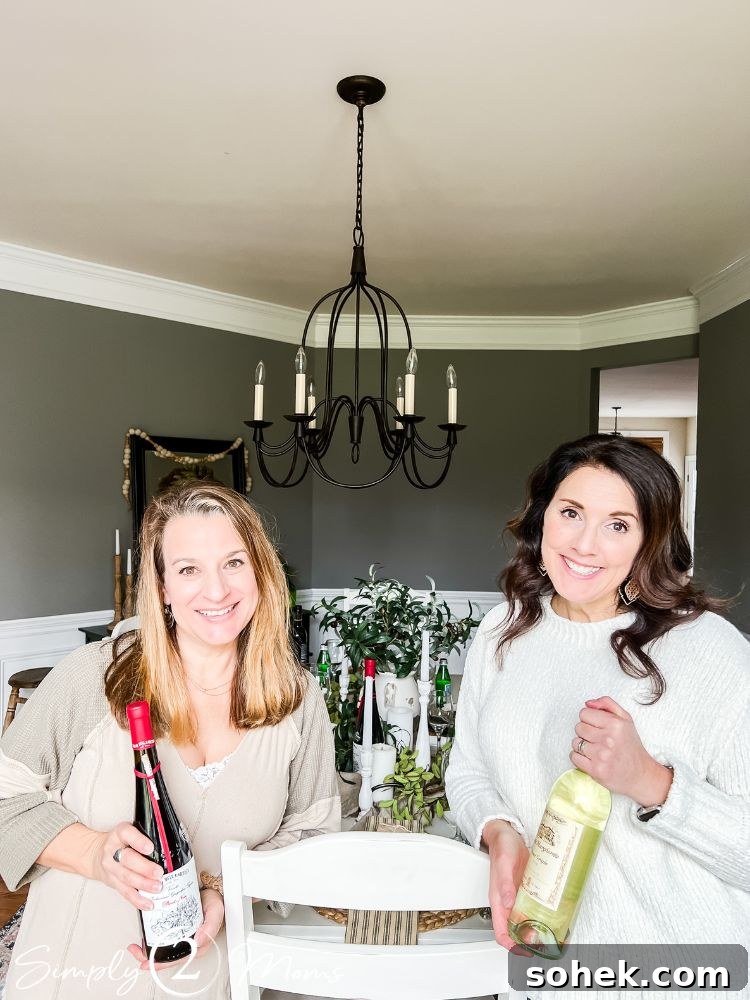 Stunning Italian Dinner Party Menu Ideas to Impress Your Guests 10 Two women standing in front of dining table holding bottles of wine for dinner party